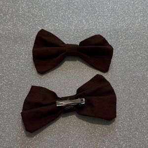 Handmade solid brown large clip on bow